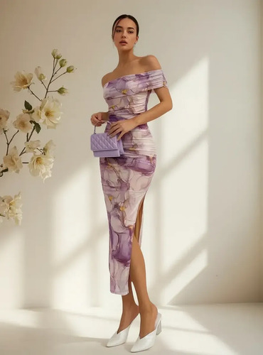 Vestido Floral Elegante Con Hombros Descubiertos Para Mujer  | Envío gratis