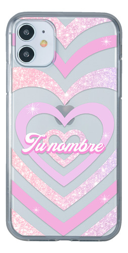 Funda Para iPhone Para Mujer Corazón Rosa Con Tu Nombre