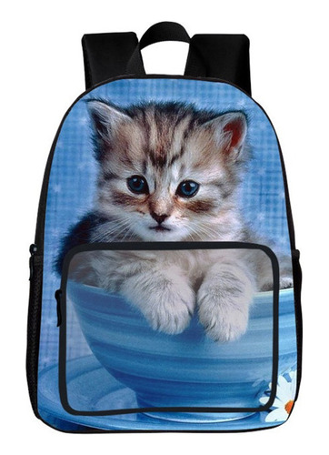 Mochila Escolar Para Niños Con Estampado 3d De Gato, Grande,