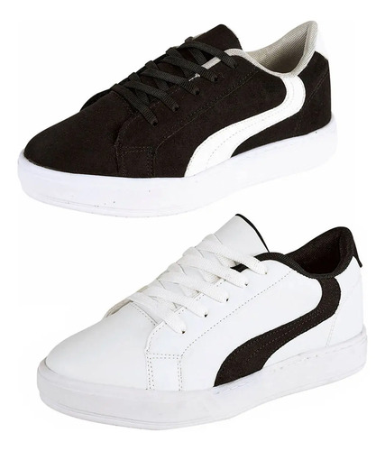 Dúo Pack Tenis Urban Para Mujer Negro Gamuza Y Blanco | Meses sin interés