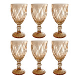 Set 6 Copas De Cristal Labrado Copa Vidrio Colores Color Ambar