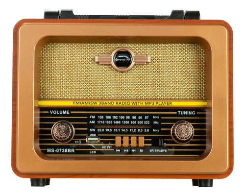 Rádio Am Fm Sw Bluetooth Bateria E Tomada Retro Vintage Usb Cor Marrom-claro 110v/220v