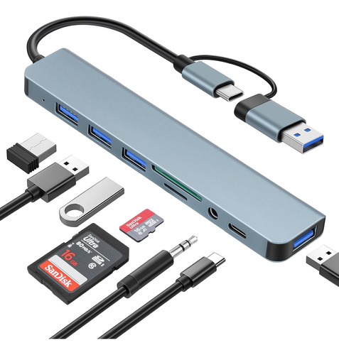 Tipo C Hub 8 En 2 Adaptador Usb C Multi Puerto Usb 3.0 Sd Tf