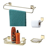 Toalheiro Porta Shampoo Papel Kit Acessório Banheiro Dourado