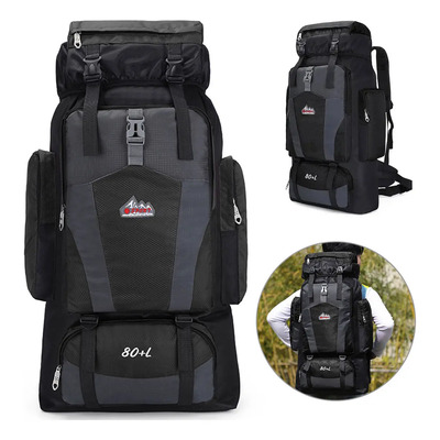 Mochila Senderismo 80l, Ultraligera Backpack Impermeable Con Cubierta Lluvia Para Camping, Marco Interno Ajustable Gran... Liso Negro