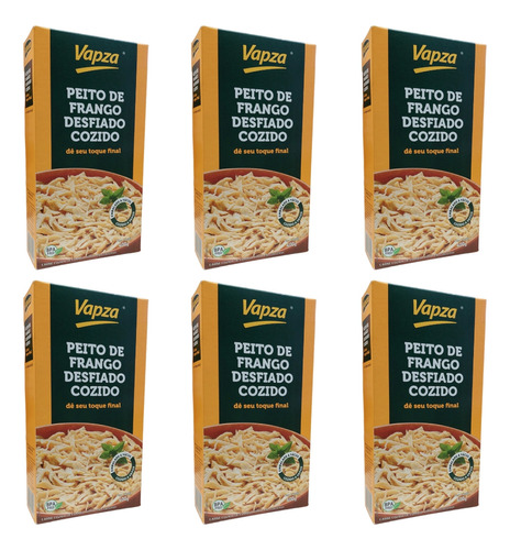 Peito De Frango Desfiado Cozido Vapza Kit Com 6 X 400g