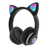 Audífonos Gamer Inalámbricos Cat Stn-28 Negro Con Luz Led
