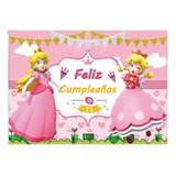 Tela Fondo Princesa Peach Feliz Cumpleaños Decoración Vinilo