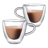 Set X2 Tazas Vidrio Doble Pared Café 150ml Jarrito Expresso