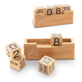 Calendario Perpetuo Wood Incluye 4 Cubos Base En Madera