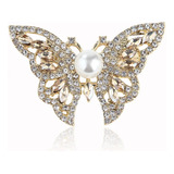 Broche Pin Prendedor Mariposa Con Perla Cristal Austriac  M5