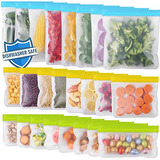 24 Pack Dishwasher Safe Reusable Ziplock Bags Silicone, Extr