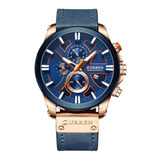 Reloj Para Hombre Curren 8346 Con Cronografo Correa Cuero Color De La Correa Azul Petróleo Color Del Bisel Azul