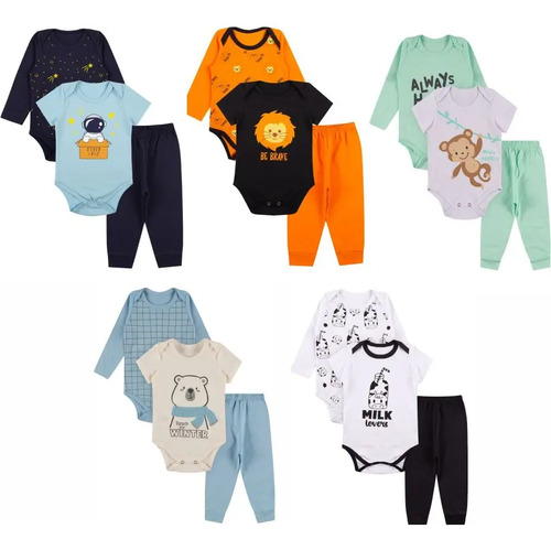 Kit Roupa De Bebe 9 Peças Body E Calça Algodão De Menino | Parcelamento sem juros