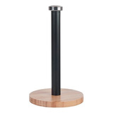 Portarollo Porta Rollo Cocina Negro Con Base De Madera