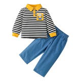 Conjunto 2pcs Camiseta A Rayas & Pantalones Para Niños 1-6y