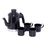 Kit Vintage Para Cafezinho Bule E 4 Xícaras Cor Preto 