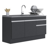 Balcão Cozinha Gabinete Pia 150cm Veneza Multimóveis V2115 Cor Preto/branco