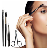 Set Pinza Cepillo Pincel Y Tijeras Acero  Para Cejas