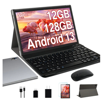 Newest Tablet 10 Pulgadas Android 13 Os,12 Gb Ram+128 Gb Rom(tf 1tb), 5g+2.4g Wifi, 8 Core 2.0 Ghz, Bt 5.0, Widget, 6000 Mah, 5mp+8mp, Certificada Gms Tableta Con Teclado+funda | Meses sin interés