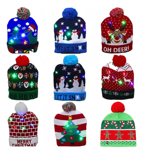 Lote 10 Gorro De Navidad Con Luz Led Regalo Navideño Mayoreo