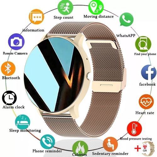 Reloj Inteligente Mujere Hombre Deportivo Llamada Bluetooth Color De La Correa Gold