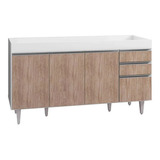 Balcão Gabinete De Pia Sem Tampo 150cm 4 Portas 2 Gavetas Ma Cor Branco/castanho