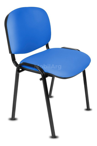 Silla Fija 4 Patas De Oficina Sala Espera Tapizada Apilable Color Azul Material Del Tapizado Cuero Sintético