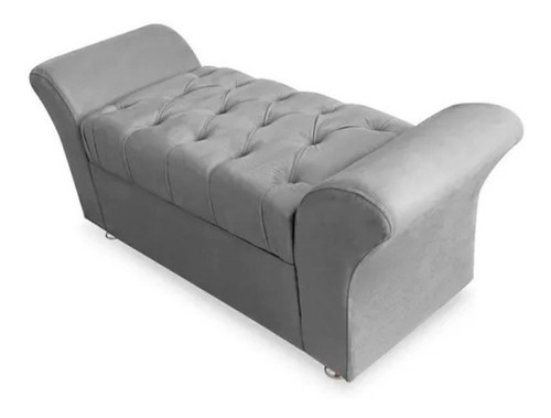 Recamier Calçadeira Baú Divã Queen 160cm Suede Cinza