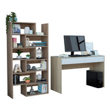Combo Office 40 Escritorio + Biblioteca - Rovere + Blanco