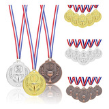 18 Pzs Medallas Metalica De Oro Plata Bronce Con Lanyard