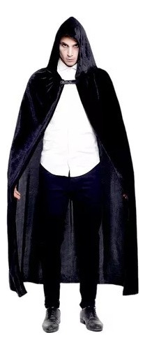 Capa Terciopelo Negra Con Capucha 90cm Halloween