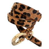 Cinto Animal Print Marrom Onça Fino Fivela Dourado Redonda