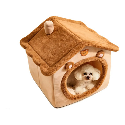 Cama Casita Para Perro,casa Para Gatos,pequeñas Lavable Marrón Cama De Mascota | MercadoLibre