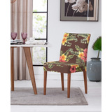 Capa Para Cadeira Cor Floral Marrom - Kit Com 6 Unidades 