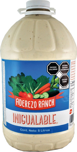 Aderezo Ranch Marca Inigualable - 1 Garrafa De 5 Litros - Aderezo Cremoso Para Ensaladas, Alitas Y Botanas. Presentación Institucional Para Restaurantes Y Comedores Industriales