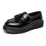 Zapatos De Cuero De Suela Gruesa Negros Para Mujeres