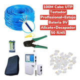 Kit 100m Cabo Rede + Testador Prof+ Alicate +50 Rj45 Bateria