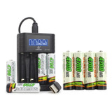 Kit 8 Pilhas Aa Recarregáveis Com Indicador De Carga Bivolt