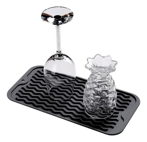 Tapete Escorredor De Louça Bar Porta Copos Pratico Silicone Cor Preto