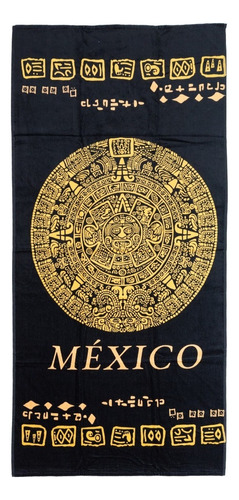 Toalla De Playa Calendario Azteca, 100% De Algodón, Hilasal Color Negro Sol Azteca