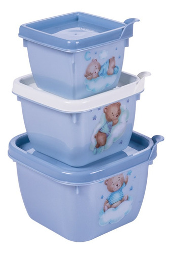 3 Potes Quadrado Infantil Porta Comida Papinha Snack Lanche