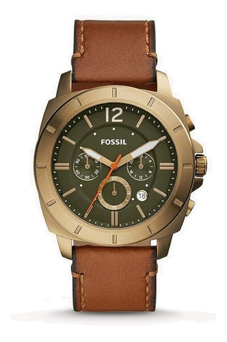 Relógio Fossil Masculino Dourado Couro Cronógrafo - Bq2451