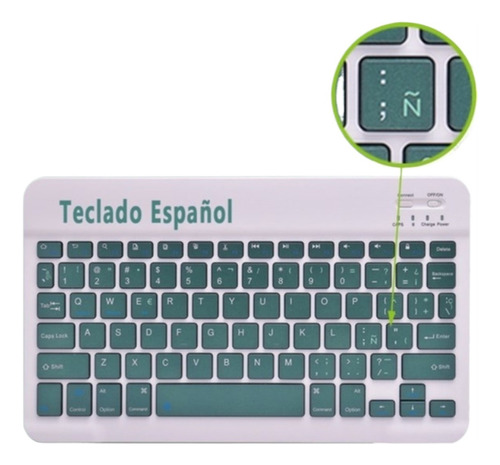 For iPad Teclado Inalámbrico Bluetooth Español Funda De Piel