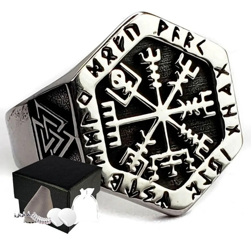 Combo Anillo Vegvisir Totem Acero Inoxidab Brújula Nórdica B
