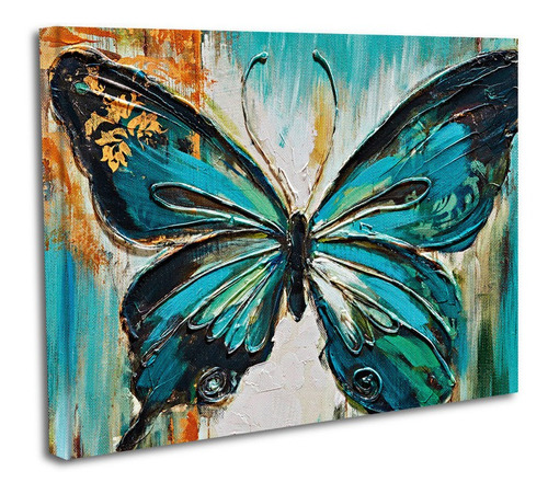 Cuadro Lienzo Canvas 45x60cm Mariposa Azul Dorado Pinturas