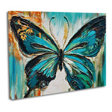Cuadro Lienzo Canvas 45x60cm Mariposa Azul Dorado Pinturas