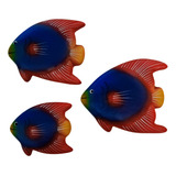 Trio De Peixes Cerâmica Pendurar Na Parede Enfeite Decoração