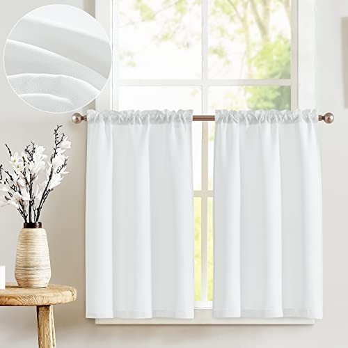 Cortinas De Cocina Blancas De Lino Sintetico Para Oscurecer