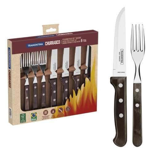 Juego X 8 Piezas Tenedor Cuchillo Jumbo Polywood Tramontina